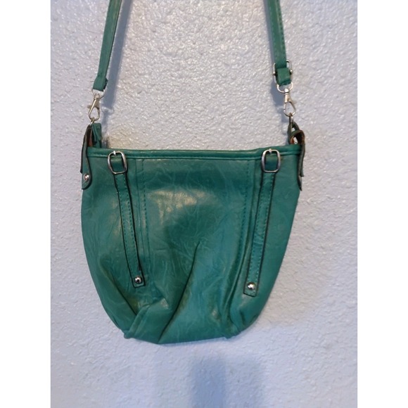 Cute Aqua Blue Rose Purse Vintage Zipper Strap Sharp Clean Shape Styling - Picture 4 of 6